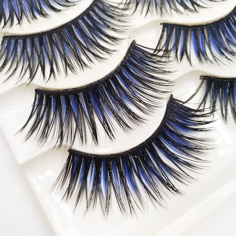 5 Pairs Crisscross False Eyelashes Long fake lashes Eye Lashes Extension Eye Makeup Tools For Party Club Black with Blue