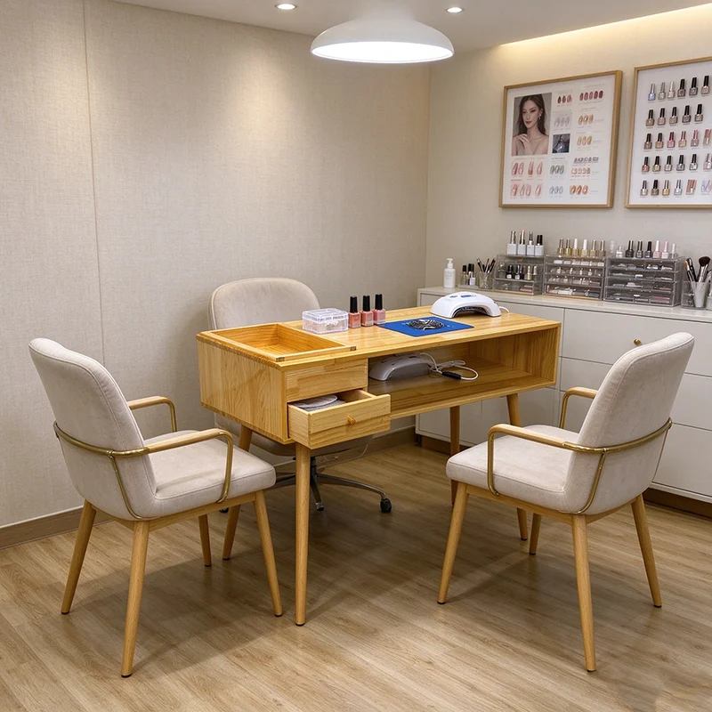 Italian Vintage Nail Desk Rustic Design High Quality Aesthetic Nail Desk Multifunction Classic Table Onglerie Salon Furniture