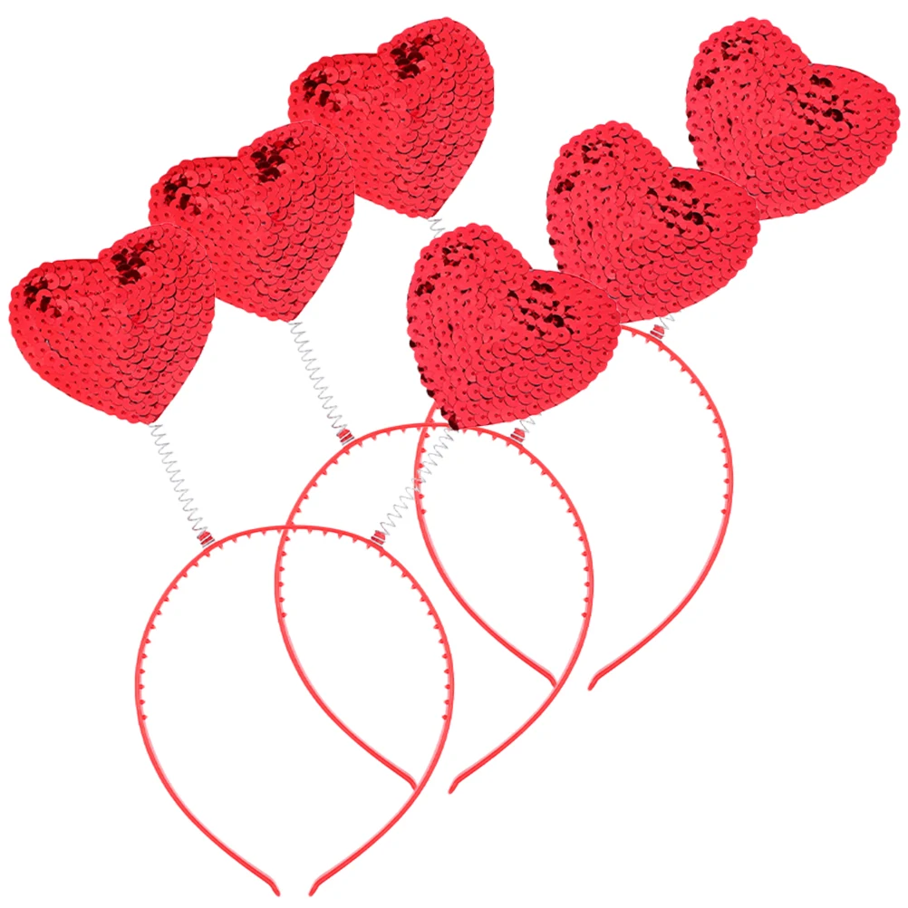 

3pcs Love Heart Headband Red Sequins Heart Hair Hoops For Valentine'S Day Wedding Party Decorative Photo Prop Accessory