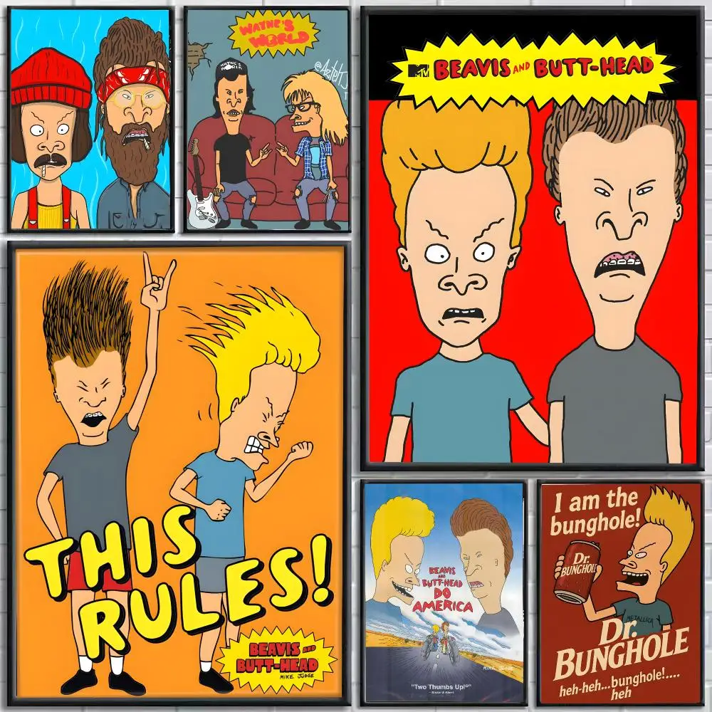 Anime Beavis And Butthead Poster Self-Adhesive HD Mural Wall Decals, Living Room Bedroom Home Decor Gift