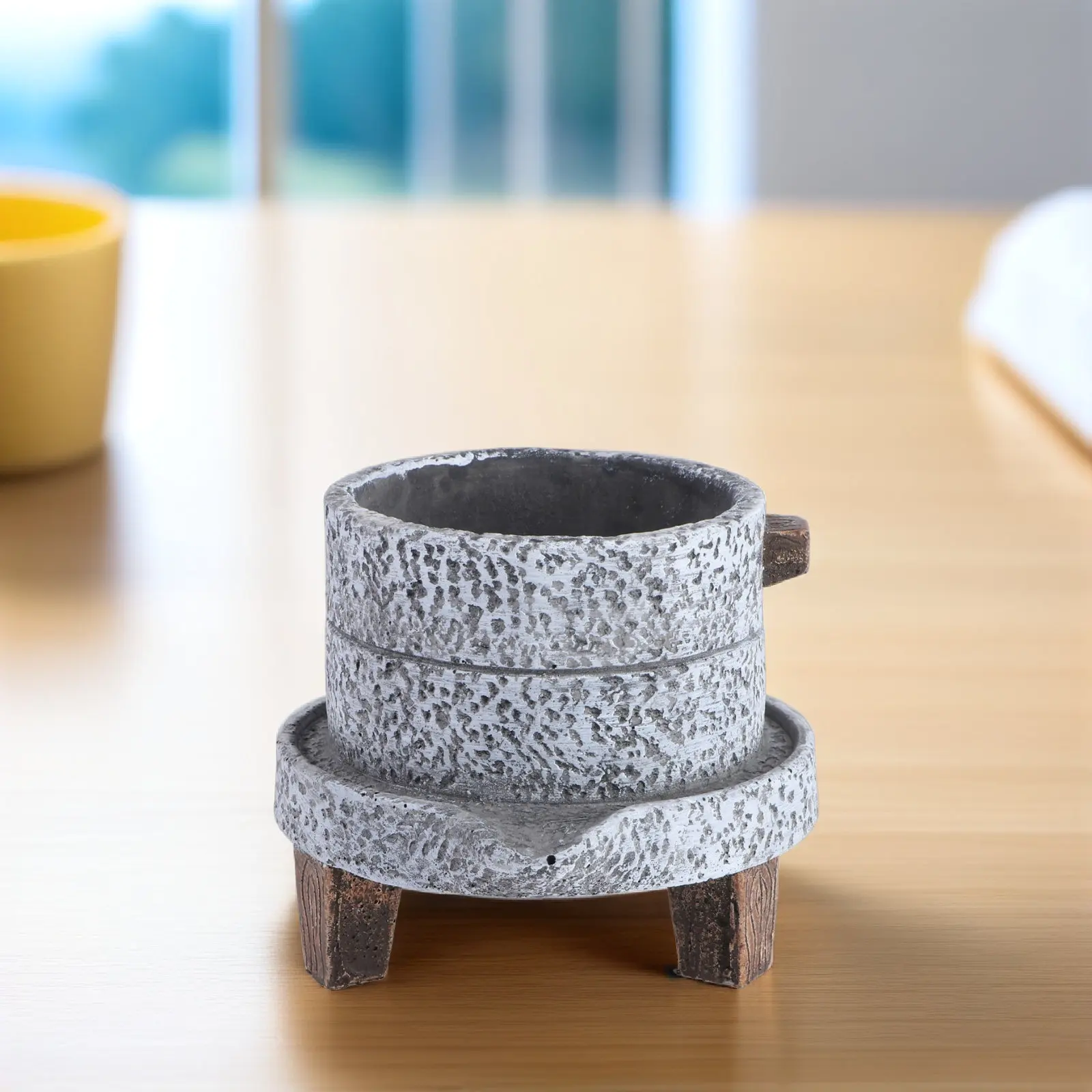 Stone Mill Flowerpot Retro Vintage Cement Plant Pot Desktop Flower Container Artistic Rustic Multi-Purpose Home Decor