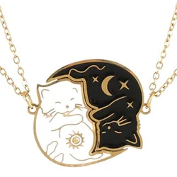 Charm Stainless Steel Black White Cat Necklace 2Pcs Matching Couple Pendant BFF Jewelry Gift for Women Couple Best Friend