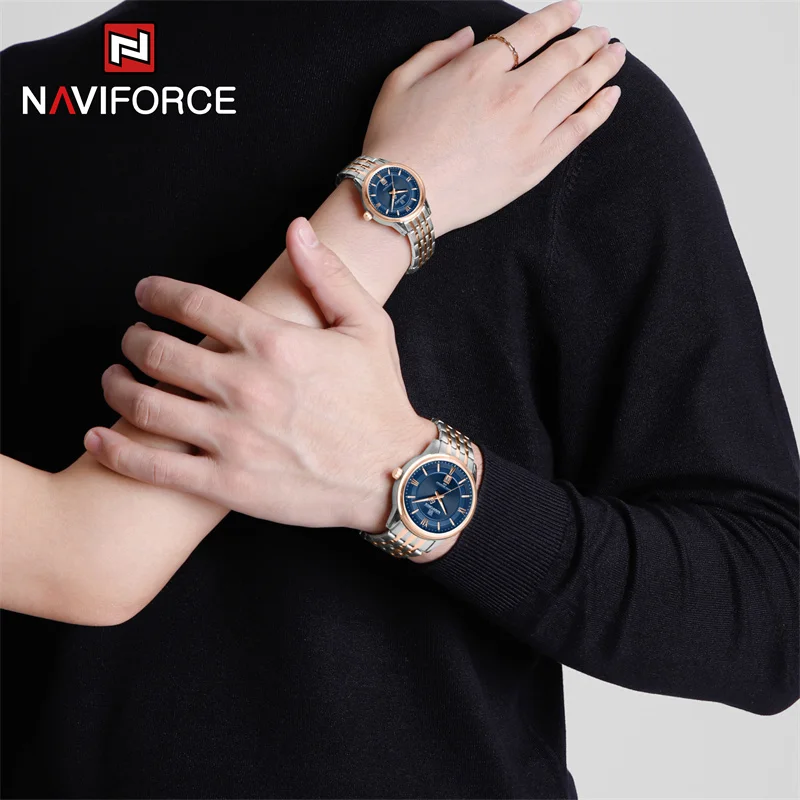 NAVIFORCE jam tangan kuarsa mewah untuk pria wanita, jam tangan Fashion mewah tahan air, jam hadiah pasangan untuk kekasih baru