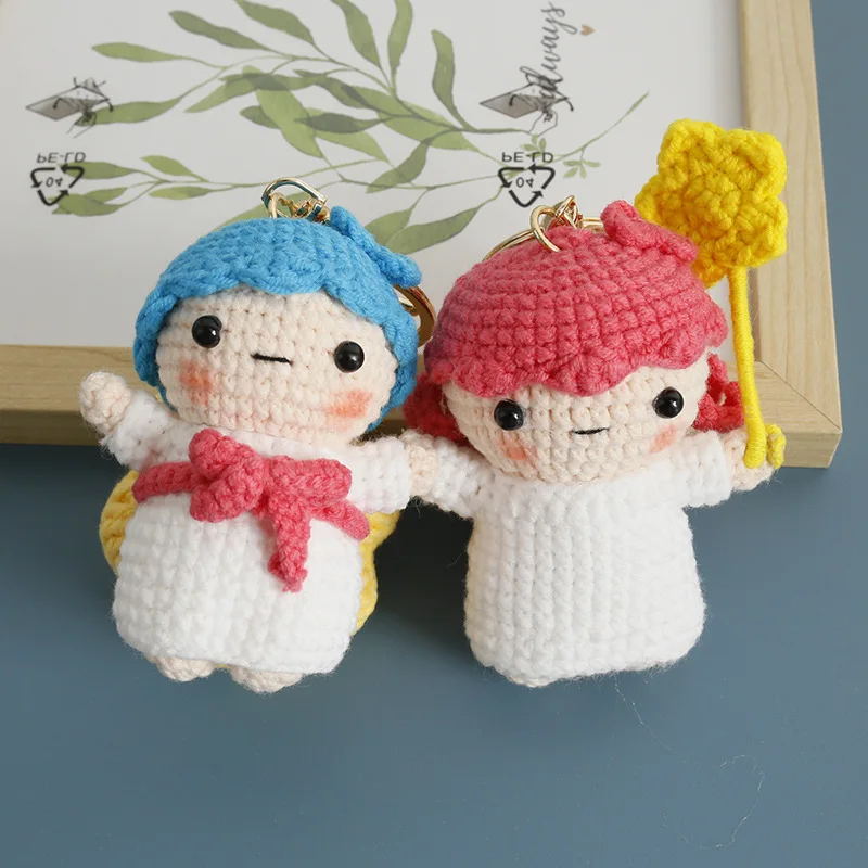 

Cute Crochet Doll Keychain For Couple Gifts Cartoon Star Doll Design Knitting Keychain Handmaking Weaved Doll Crochet Keyrings