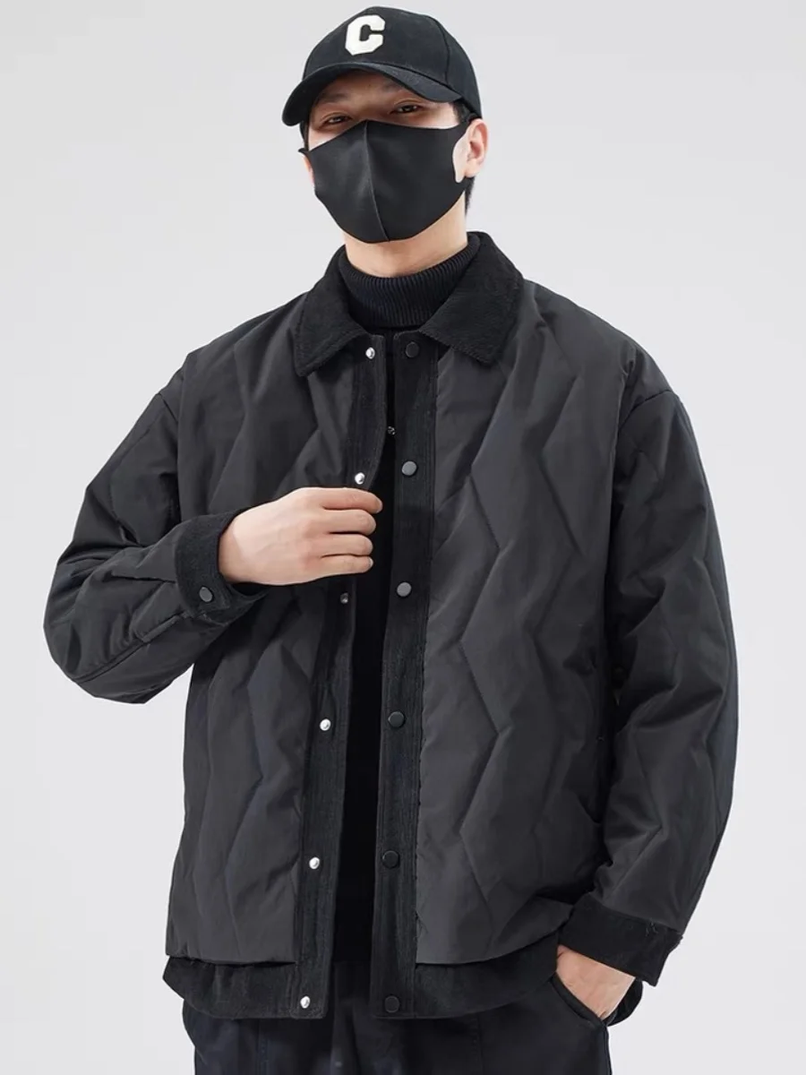 

Lightweight Thiened Casual Men's down Jaet Winter New Sle Warmth Collar Youth Faionable irt Sle Button Decorated ...