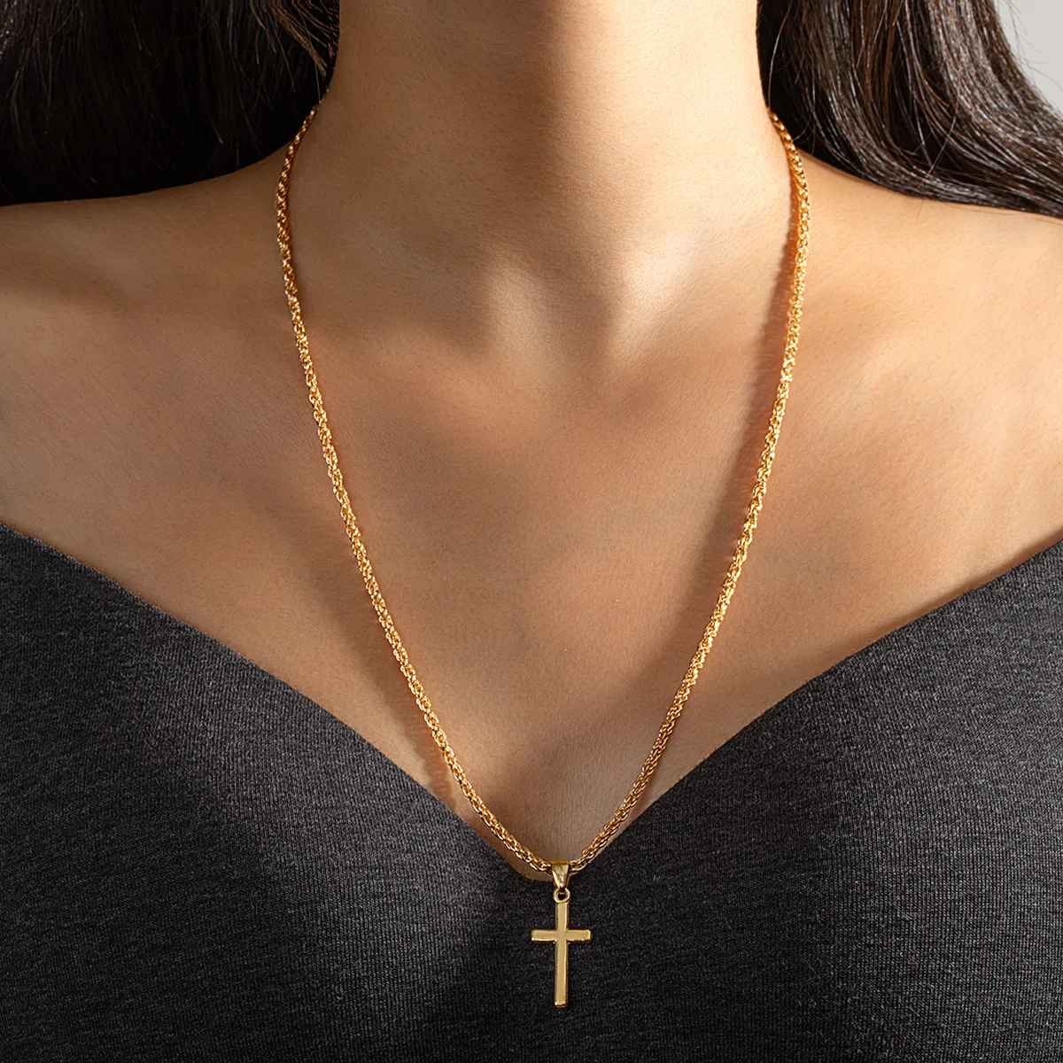 1 piece fashionable vintage alloy cross pendant Fried Dough Twists chain, versatile necklace for men and women