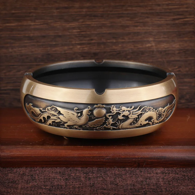 Brass Home Decor Ashtray Ornament Dragon and Phoenix Auspicious Horse Great Success