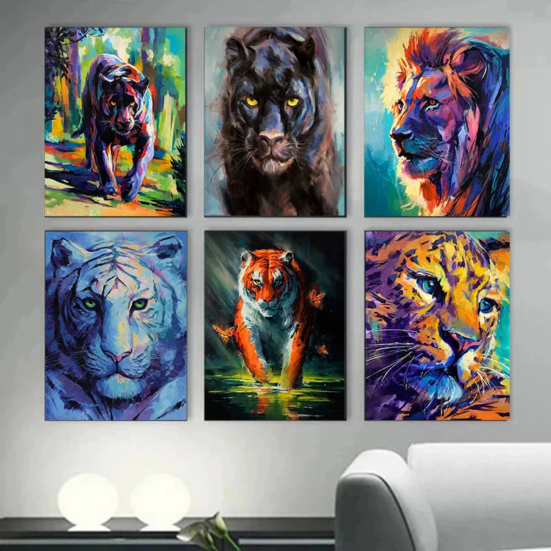 Wild Animal Tiger Lion Leopard Wolf Fierce Domineering Cool Poster Print Wall Art Pictures Canvas Oil Painting Room Home Decor