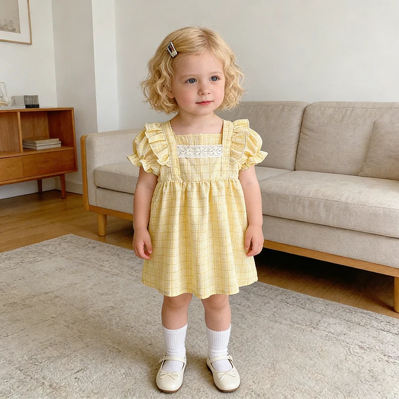 2026 New Summer Kids Princess Dress 2-6Yrs Short Sleeve Cotton Embroidery Girl Birthday Party European American Style Dress