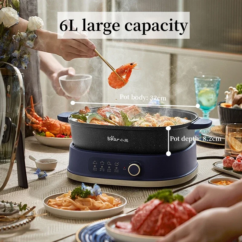 Bear Multi-functional Electric Hot Pot Split Type Electric Cooking Pot Household Stir-fry Stew Pot Kitchen Cooking Appliances