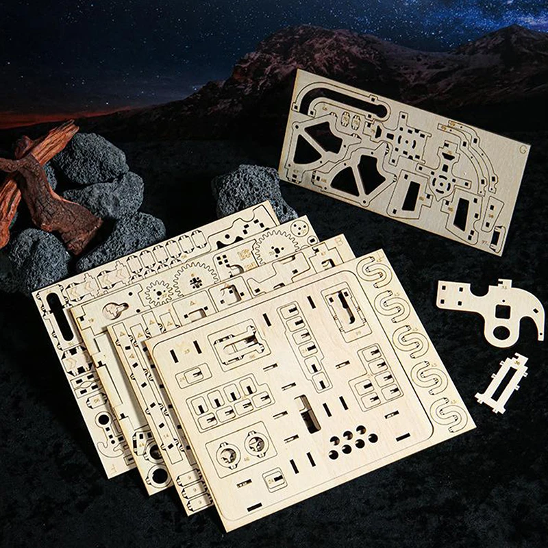 Science Experiment Toy, 3D Wooden Marble Run Kit with Electric Catapult; Maze Mechanical Assembly