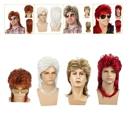 Synthetic Hair 70S 80S Rock Layered Wig Men Wave Mullet Wig Cosplay Funny Costume Hair Wig for Daily Use