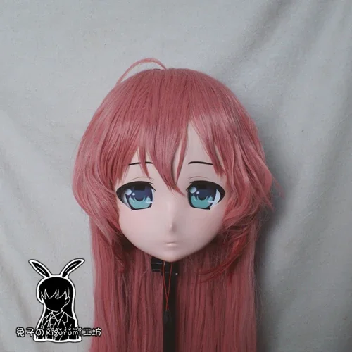 (Rabbit 98) Resin Crossdressing Pretty Girl Head BJD Doll Mask Japanese Anime Kigurumi Mask Cosplay with Wig