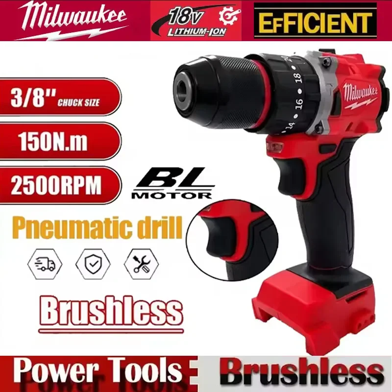 

Milwaukee Small Electric Drill 150N.m brushless Cordless Impact Drill of Decoration Team Uses For 18V Battery Power Tool