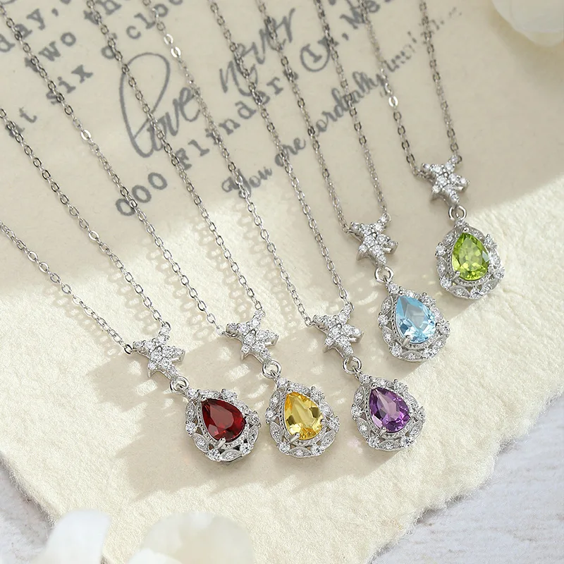 Chinese Style Lucky Blessing Good Fortune S925 Sterling Silver Teardrop Natural Crystal Gem Inlaid Butterfly Pendant Luxury Dain