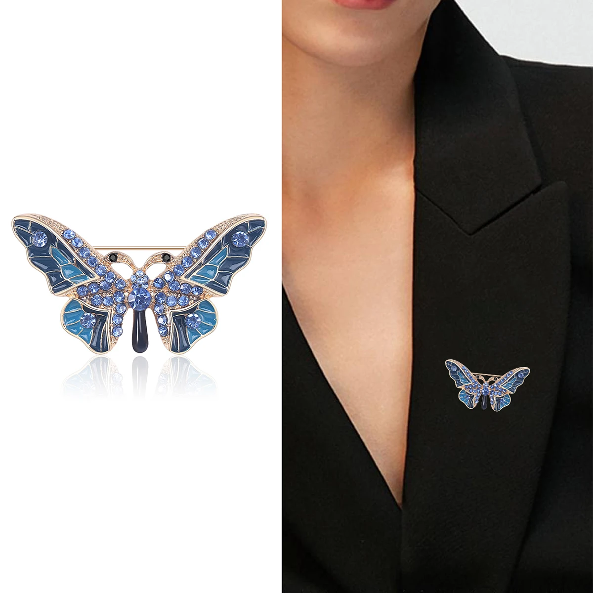 Enamel Butterfly Brooches for Women Unisex Rhinestone Insect Pins Banquet Party Backpack Gifts Jewelry Accessories