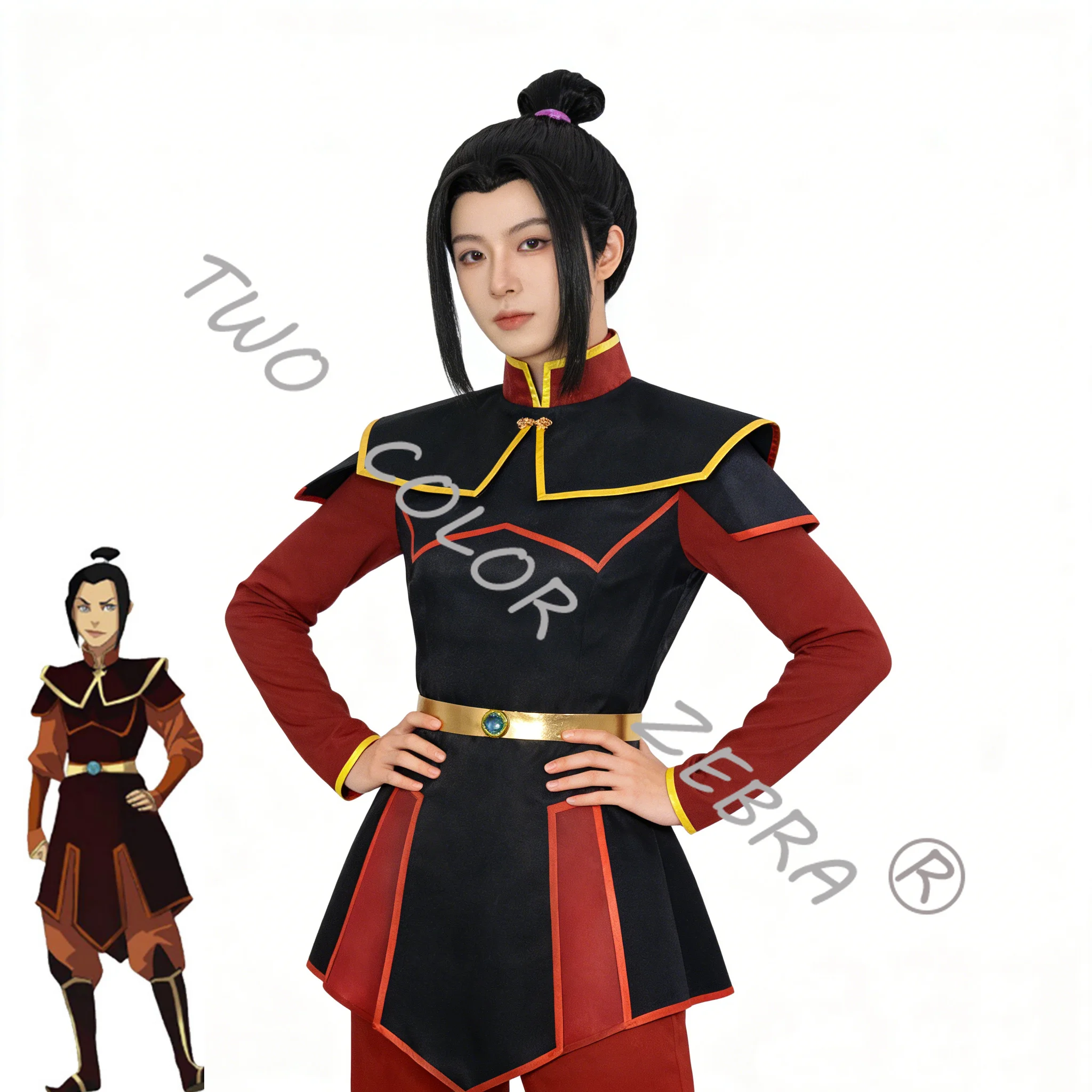 Anime Avatar The Last Airbender Azula Cosplay Costume Wig Red Tops Pants Full Set Halloween Anime Party Role Play Clothings - view 3