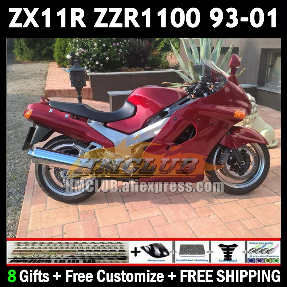 Factory Red ZX-11R For KAWASAKI NINJA ZX11 ZZR 1100 ZX 11 11R 175No.111 ZZR1100 ZX11R 1993 1994 1995 1996 97 98 99 00 01 Fairing