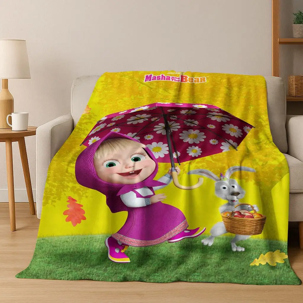 3D M-Mascha und Bär Cartoon-Flanelldecke, weiche warme Überwurfdecke für Bett, Schlafzimmer, Wohnzimmer, Picknick, Weihnachtsgeschenk für Kinder