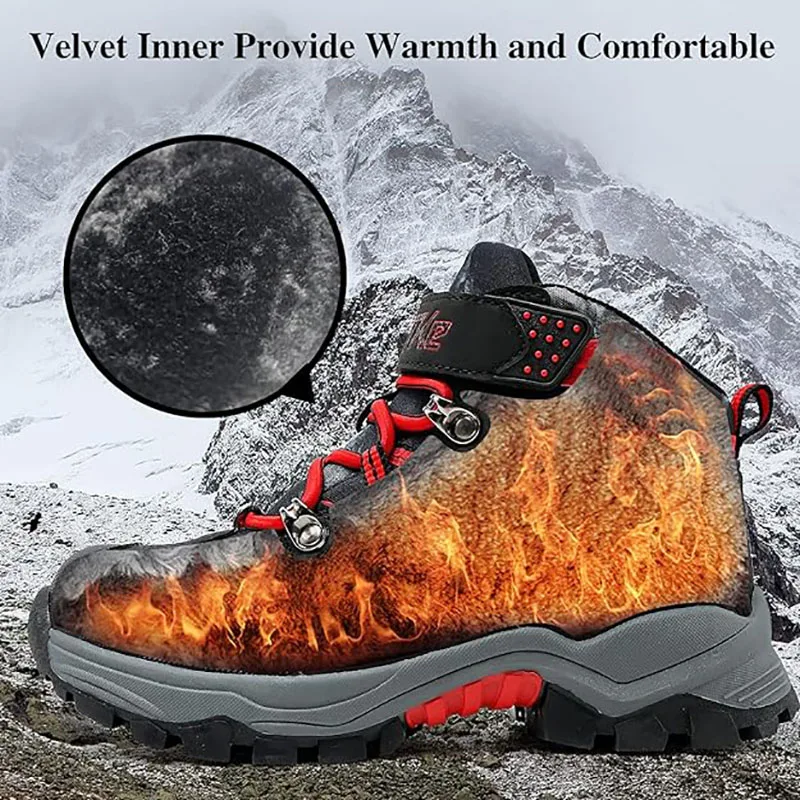 Kids Hiking Boots Boys Girls Outdoor Walking Climbing Sneaker Comfortable Snow Shoes Hiker Boot Antiskid Steel Buckle Sole