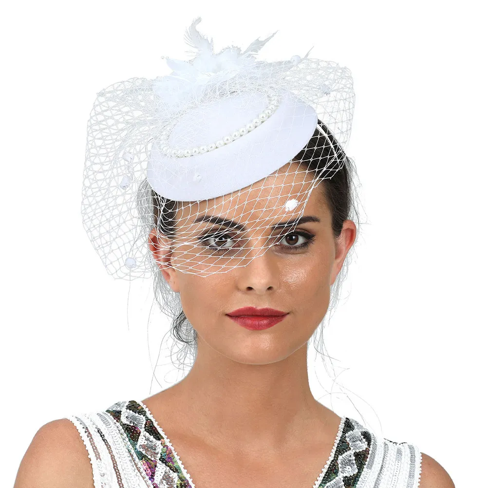 

Pearl Fascinator Headband for Women Elegant Banquet Wedding Tea Party Bride Headdress Romantic Retro Bridal Hair Decor