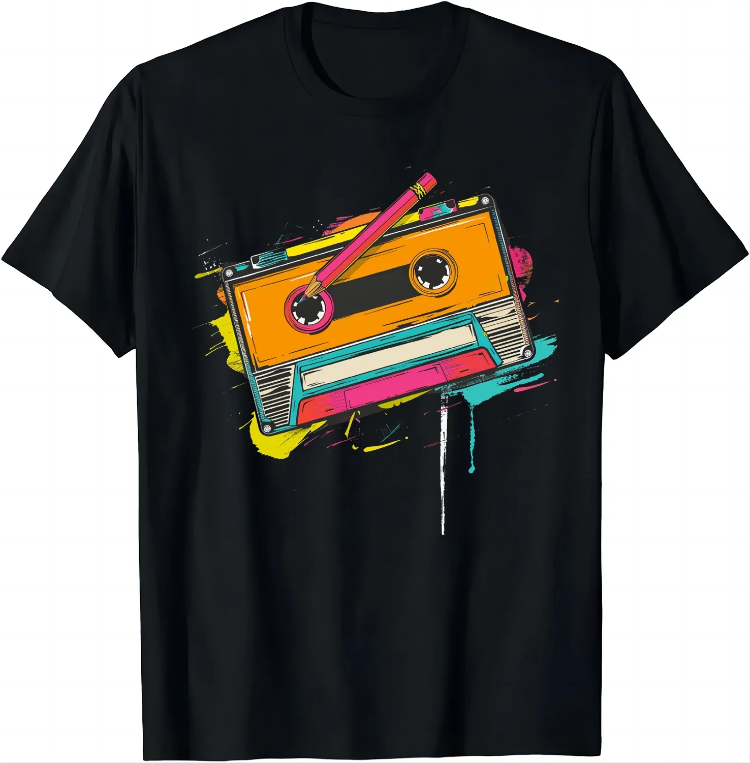 80s Cassette Tape Pencil 1980s Retro Vintage Throwback Music T-Shirt  Men Clothing  Vintage T Shirt  Camisetas