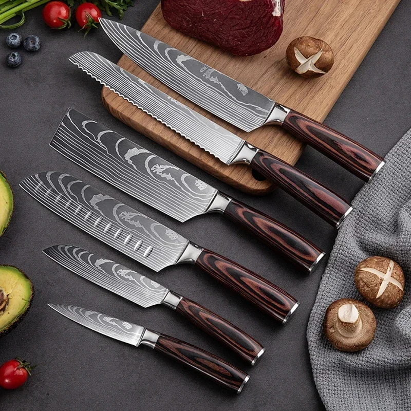 Japanese Kitchen Knives Santoku Slicing Utility Bread Knife Stainless Steel Meat Cleaver Vegetable Fruit Butcher Chef Knife