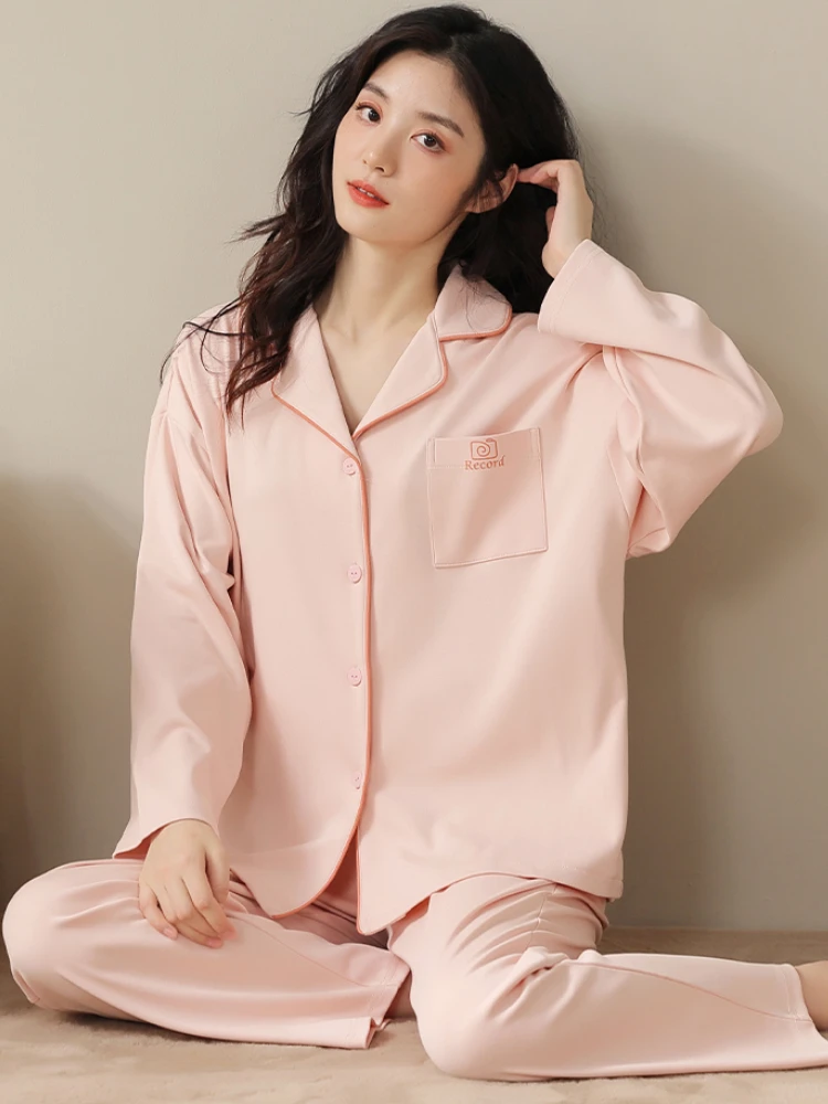 Panelled Pajama Sets Women Baggy Gentle Soft Long Sleeve Sleepwear Casual Korean Fashion All-match Cozy Females Spring Autumn