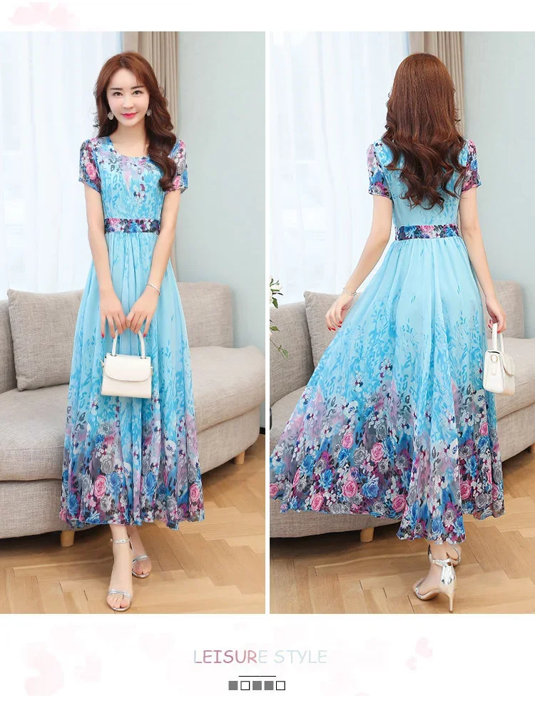 Sexy Women 2024 Summer Boho Maxi Club Dress Flower Printed Chiffon Long Party Robe Longue Femme Vestidos Y2k W202