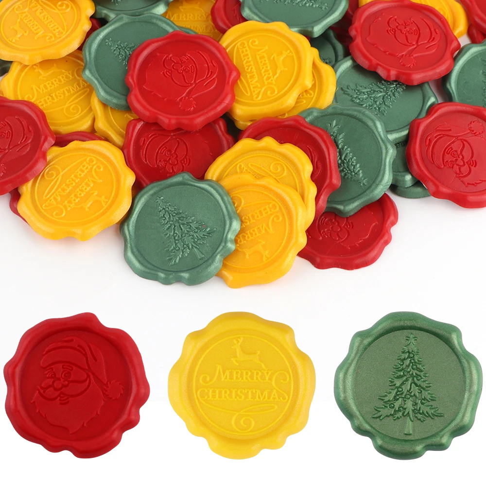 60pcs/set Wax Seal Stamp Stickers Santa Claus Christmas Tree Merry Christmas Elk Patter Adhesive Wax Seal Finished Goods 2024