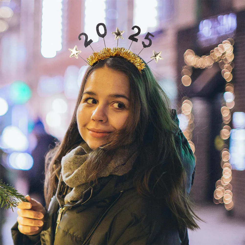 

2 pcs New Year 2025 Headband Festive Glitter Star Design Party Wear For Christmas Eve Happy New Year Accessories Women Holiday