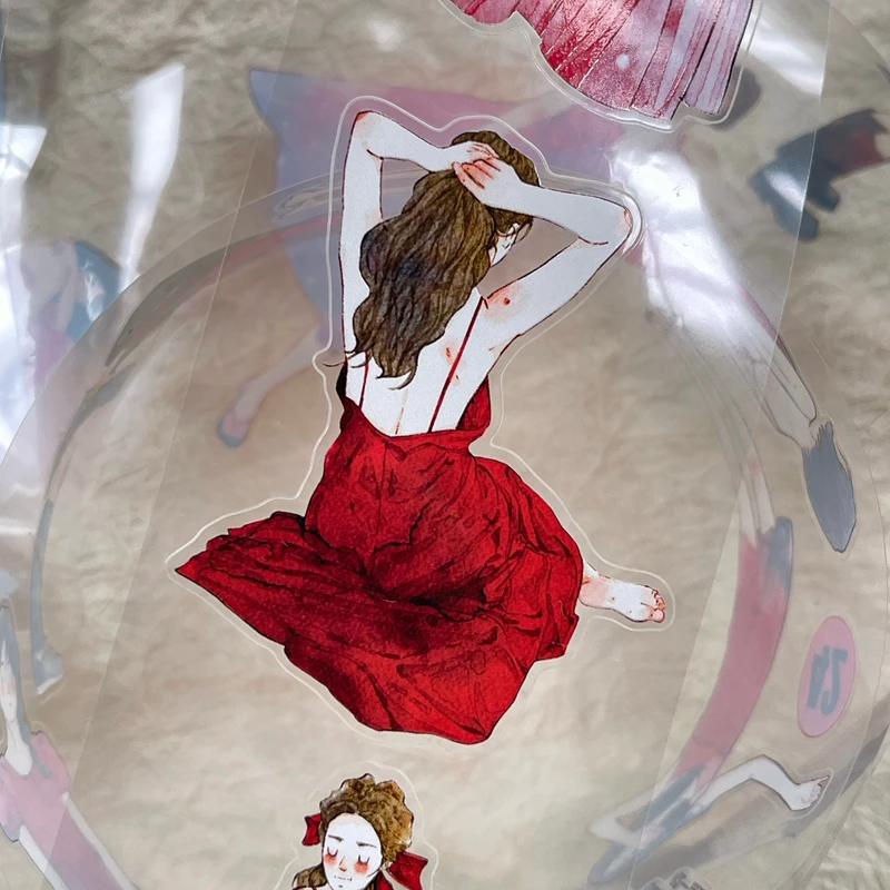 DingDing خمر جميل فتاة حمراء صغيرة رقم 42 اشي شريط PET لصنع البطاقات لتقوم بها بنفسك خطة سكرابوكينغ ملصق مزخرفة