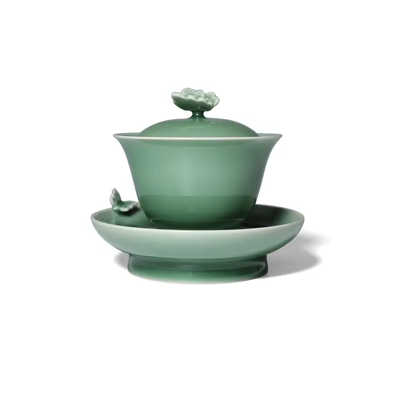 

Handmade small cover bowl ceramic tea set household single thin tire Sancai tea bowl