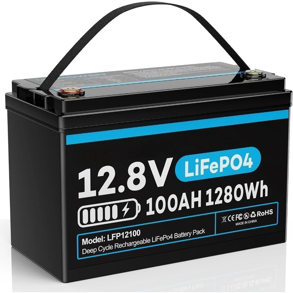 

LifePO4 Battery 12V 100AH,EV Grade Cells 1280Wh Max Energy and Built in BMS 6000+ Deep Cycle Battery 10 Year Lifespan for RV
