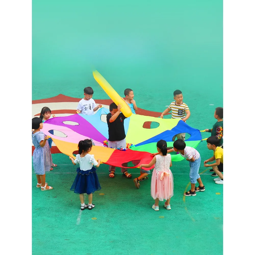 Rainbow Umbrella Ground Squirrel Kindergarten Outdoor Sports and Physical Fitness Toys for Early Education Octagonal Umbrella Pa