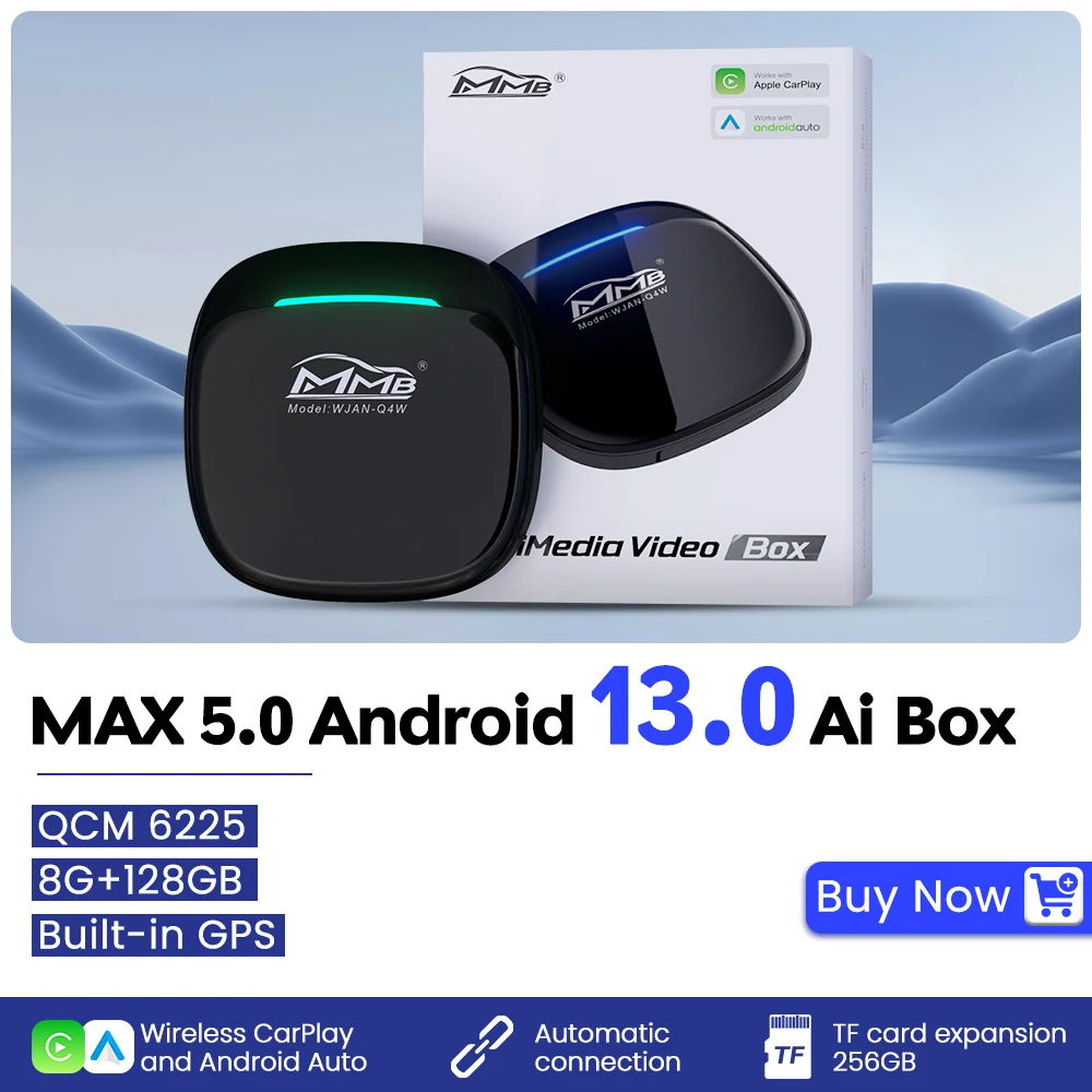 

Новый MMB Android 13 Max 5.0 Ai Box QCM6225 8 + 128G Android Auto Беспроводной адаптер CarPlay Mirror-Link Bluetooth 5.2 YouTube и Netflix