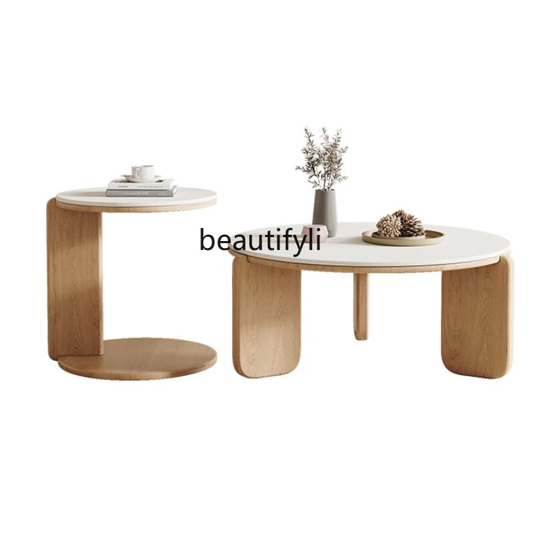 

Manchurian Ash round Tea Table Living Room Home Log Color Cream Style Modern Minimalist Combination Tea Table furniture