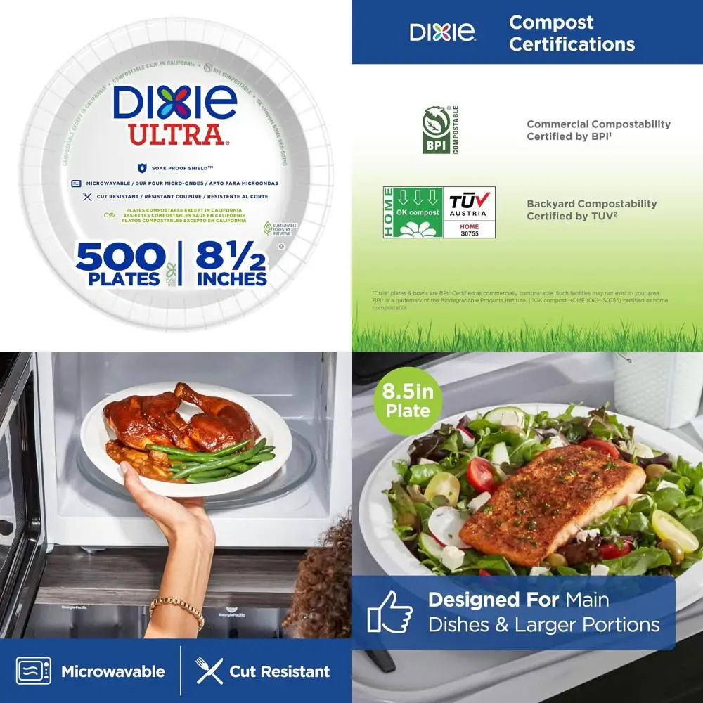 

Dixie Ultra 8.5 Heavy-Duty White Paper Plates, 500 Total, 4 Bulk Packs, 125/Pack, SXP9W