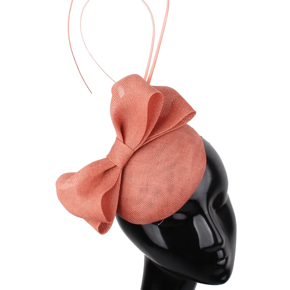 New Wedding Bride Hat Bow Design Women Party Fascinator Hat Bridal Prom Marriage Chapeau Cap Hair Clip Ladies Sinamay Headpieces