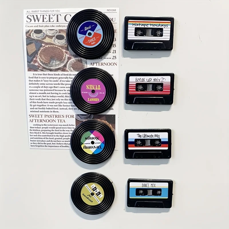 8pcs nostalgic cassette record Magnet set Decorative magnetic fridge Magnets, retro cassette record fridge magnets