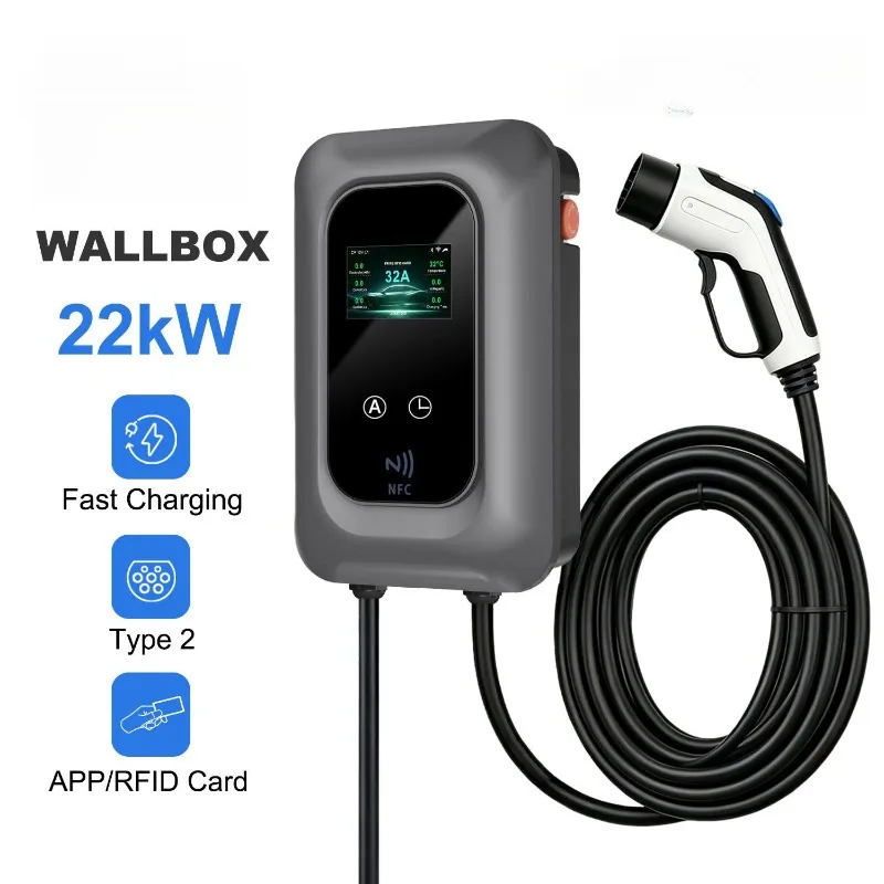 7KW 32A Smart Ev Wallbox Home Fast Charging Station With Nfc App Control Digital Display Type 2 Electric Vehicle Charger