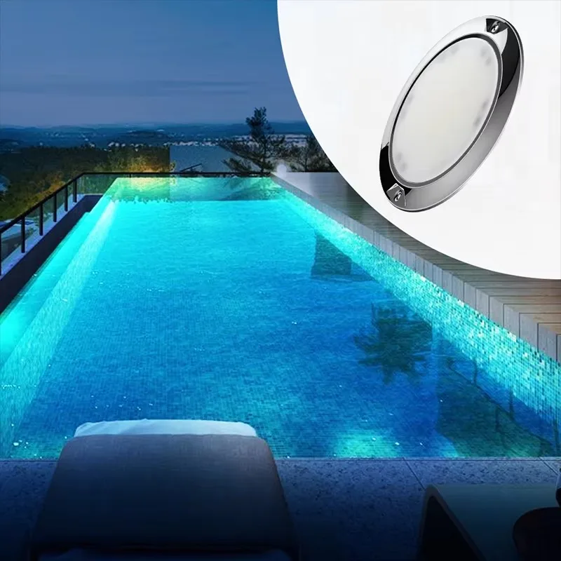 Refined New Ultra Thin 316L Stainless Steel IP68 Waterproof 35W Swimming Pool Lighting Fully Resin Filled LED Pool Lights
