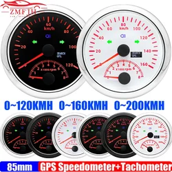 Red Light 2IN1 85mm Dual Gauge GPS Speedometer+Tachometer 8000 RPM Odometer with Antenna Turn Light Auto Car Boat 12V24V custom