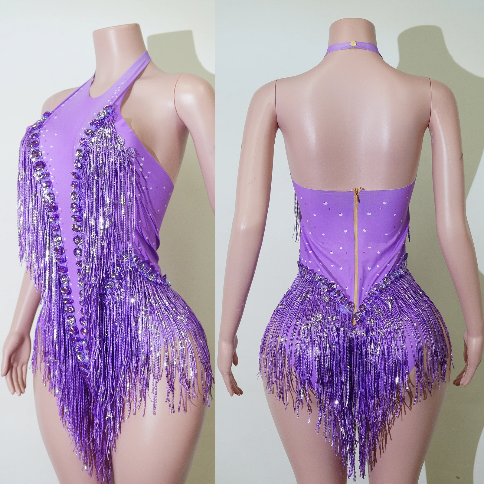 Dames Feestdanskostuum Stadiumkleding Stretch bodysuits Kwastje Turnpakje Prestaties Sparkly Strass Fringe Kleding Nachtclub
