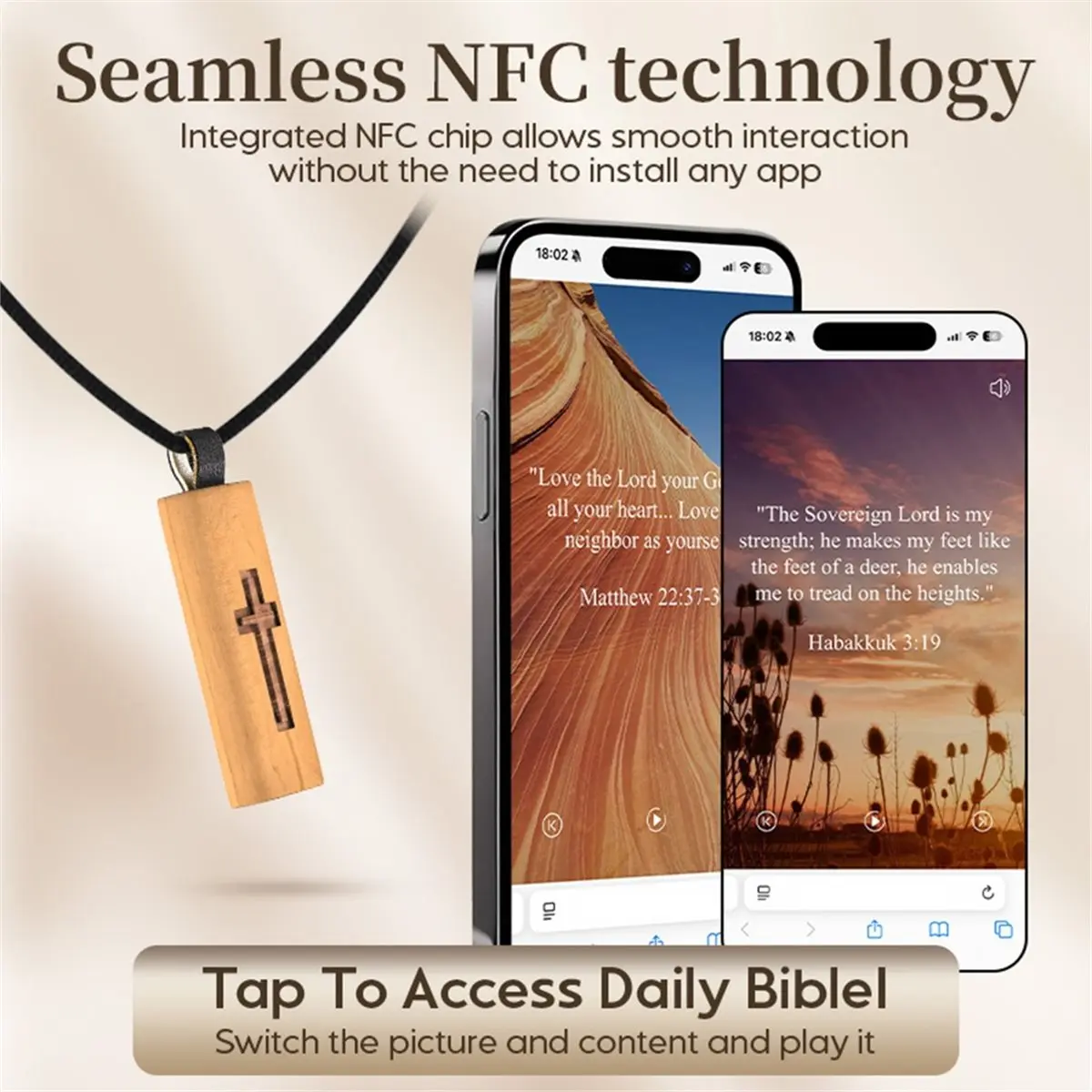 Promotion Catholic Necklace with NFC, Christian Daily Bible Verse Necklace, Religious Jewelry Gifts, Bible Necklace Walnut-Wood