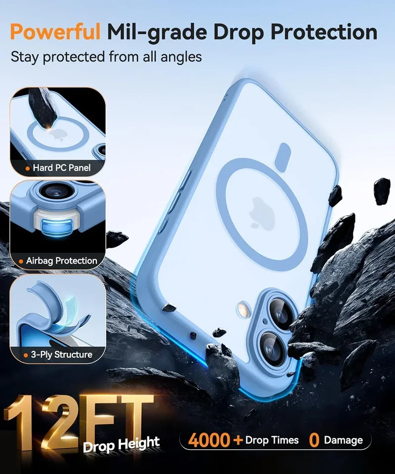 Funda magnética mate translúcida para iPhone 17 Air 17e 16e 16 Promax 15 14 13 12 11 Pro Max Plus, carga inalámbrica 6