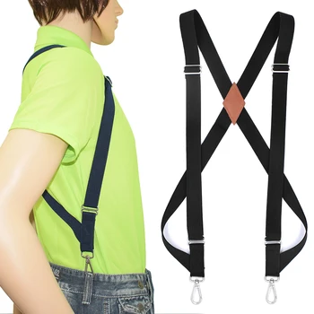 คลิปด้านข้าง Trucker Suspenders สำหรับผู้ชาย2.5ซม.กว้าง X-Back 2 Snap ตะขอปรับ Heavy duty กางเกงวงเล็บสีดำ