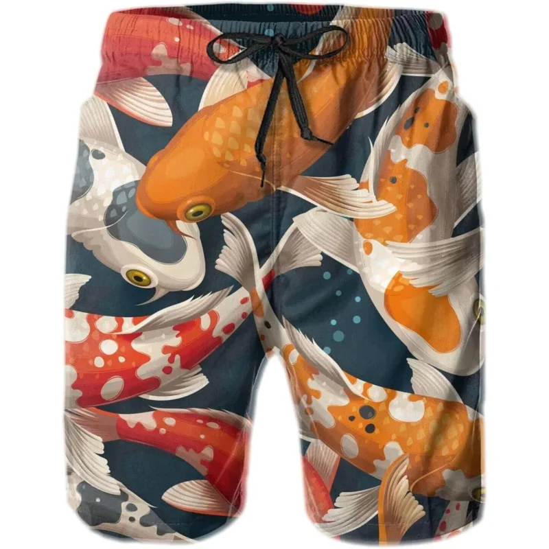 

Новинка 2024 года, мужские шорты Fun Lucky Koi Fish с 3D принтом, мужские быстросохнущие пляжные шорты для пляжного отдыха, повседневные шорты для отпуска
