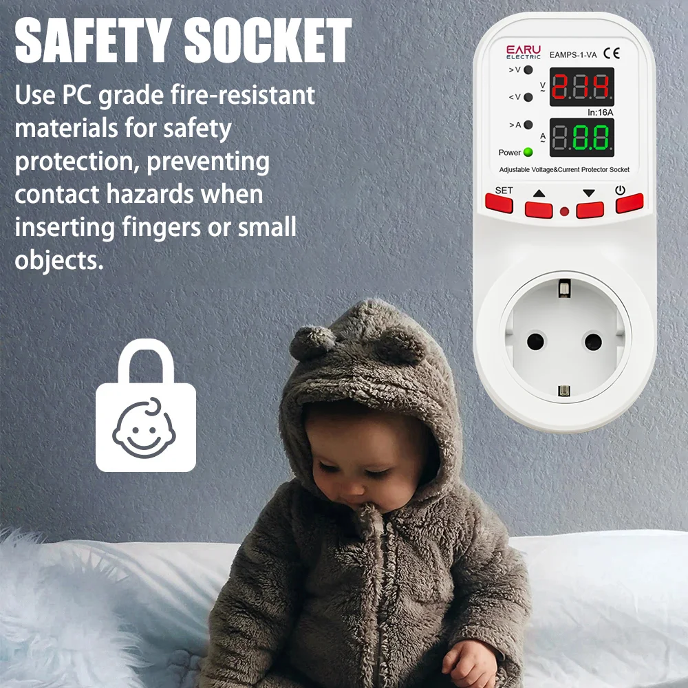 Automatic Voltage Surge Current Limiter Protector EU Socket Plug Adjustable 16A AC 230V 50/60Hz Power Energy Monitor kWh Meter - view 5