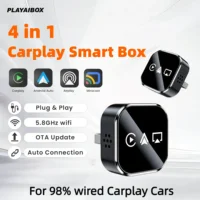Adaptador Inteligente 4en1 CarPlay y Android Auto, Airplay, Mirror Link, USB Plug and Play, Conexión Automática para Toyota VW Kia Ford Honda Audi, Compatible con el 98% de coches con CarPlay por cable